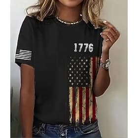 Giorno dell'Indipendenza Americana Per donna Maglietta Stampato Grafico Bandiera Lettera Vintage Moda Elegante Manica Corta Girocollo Top Regolari Casuale Quot thumbnail 2