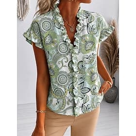 Femmes Chemise Tunique A Volants Fleuri Graphique Élégant Mode Quotidien Manche Courte Col en V Hauts Réguliers Occasionnel Quotidien Violet Orange Vert Été Pr