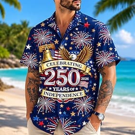 4 juillet 2026, 250e anniversaire Homme Aigle Drapeau Américain Chemise Chemise d'été Chemise Boutonnée Manche Courte Patriotique Extérieur Festival Été Printe thumbnail 5
