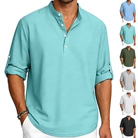 Men's T Shirt Waffle Henley Shirt Henley Shirt Long Sleeve Shirt Long Sleeve Henley Summer Spring Plain Fashion Streetwear Leisure Buttons Casual Daily Vacatio