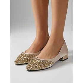 Escarpins à bout pointu en cristal doré scintillant pour femme - chaussures habillées élégantes à petit talon compensé orné de strass, parfaites pour un cockta