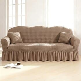Country Style 3D Stretch Sofa Cover with Skirt, Washable Elastic Couch Slipcover for 1/2/3/4 Seater, Fitted Furniture Protector