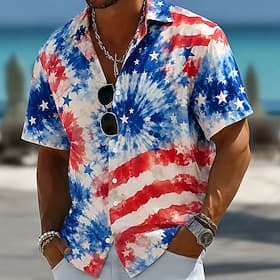 4 juillet 2026, 250e anniversaire Homme Etoile Tie Dye Drapeau Américain Chemise Chemise d'été Chemise Boutonnée Manche Courte Patriotique Extérieur Festival É thumbnail 4