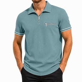 Homme Polo en seersucker Ice Silk Texturé Occasionnel Travail Revers Manche Courte Basique Moderne Uni Poids Léger Boutons Printemps  Été Bleu Blanche Noir ble