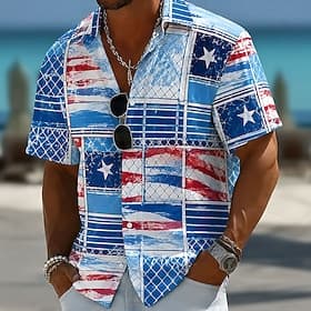4 juillet 2026, 250e anniversaire Homme Etoile Tie Dye Drapeau Américain Chemise Chemise d'été Chemise Boutonnée Manche Courte Patriotique Extérieur Festival É