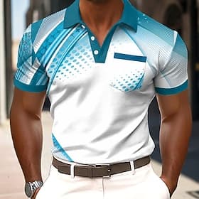 Homme Géométrique Polo Manche Courte Polos Chemises à Col Occasionnel Athleisure Impression 3D Boutons Printemps  Été Bleu Bleu Clair Marron