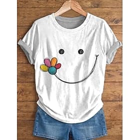 Women's 100% Cotton T Shirt Print Floral Graphic Vintage Stylish Classic Short Sleeve Crew Neck Long Tops Casual Daily Going out White Summer Spring