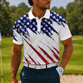 4th of July 2026 250th Men's American US Flag Sports Polo Shirts Short Sleeve Polo Shirts Collared Shirts Casual Athleisure 3D Print Buttons Breathable Mesh Sp thumbnail 2