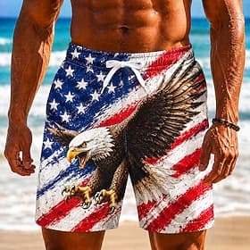 4th of July 2026 250th Men's American Flag Swim Trunks Bathing Suits Swim Shorts Board Shorts Mid Waist Patriotic Daily Outdoor Festival Side Pockets Mesh Lini thumbnail 5
