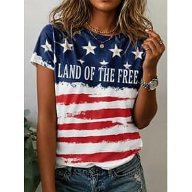 Giorno dell'Indipendenza Americana Per donna Maglietta Stampato Grafico Bandiera Americana Vintage Moda Casual Manica Corta Girocollo Top Regolari Casuale Quot thumbnail 13