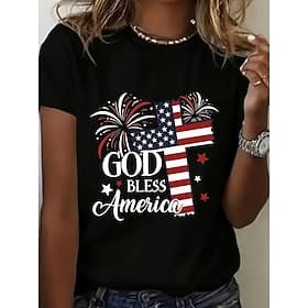 Giorno dell'Indipendenza Americana Per donna Maglietta Stampato Grafico Bandiera Lettera Vintage Moda Elegante Manica Corta Girocollo Top Regolari Casuale Quot thumbnail 3