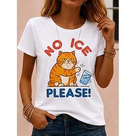 Women's T Shirt Print Graphic Animal Cat Vintage Stylish Classic Short Sleeve Crew Neck Round Neck Regular Tops Casual Daily Weekend Black White White 2 Summer