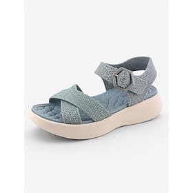 Women's Blue Breathable Knit Arch Support Platform Sandals – Adjustable Slingback Walking Sandals with Cushioned Footbed and Non-Slip Outsole for Travel and Al