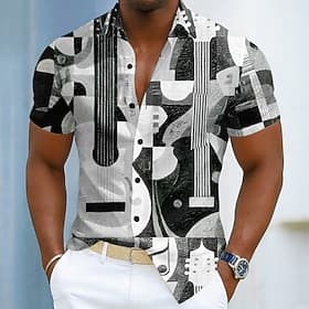Hombre Música Importante Camisa Camisa de verano Abotonar la camisa Manga Corta Vintage Diario Festival de Música Festivos Verano Primavera Cuello Vuelto Impre