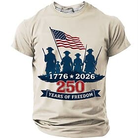 4 juillet 2026, 250e anniversaire Homme Drapeau américain T-shirt Manche Courte T-shirt Impression 3D Col ras du cou Chemise Patriotique Quotidien Festival Ble thumbnail 3