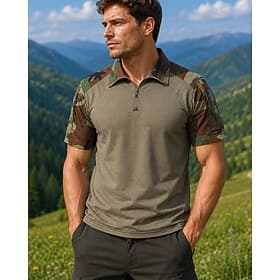 Homme chemise cargo Chemise d'extérieur Chemise de randonnée Manche Courte Zip quart T-shirt T-shirt de musculation Chemise à manches courtes Extérieur Séchage