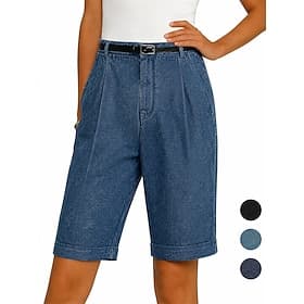 Femmes Jeans Denim Vacances Basique Longueur Genou Taille haute Uni Confortable Non Elastique Vacances Tenue quotidienne Noir Marine foncé Bleu Ciel Été Printe