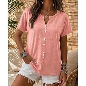 Women's Summer Tops Vintage Casual Short Sleeve V Neck Regular Tops Casual Blue Black Pink Army Green Light Grey Summer Spring