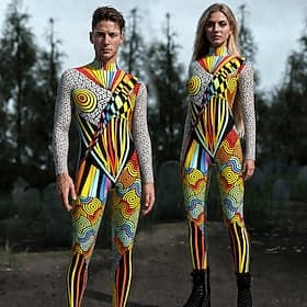 combinaison Costume grenouillère Abstrait Impression Rave Tous Costume pour Festival de Musique Halloween Carnaval Enfant Adulte thumbnail 3
