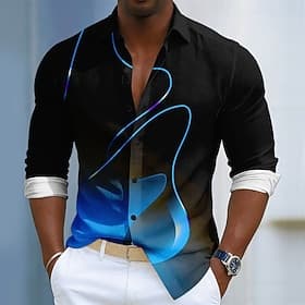 Men's Geometric Waves Abstract Art Shirt Summer Shirt Button Up Shirt Long Sleeve Fashion Casual Daily Outdoor Summer Spring Turndown 3D Print Linen Like Shirt