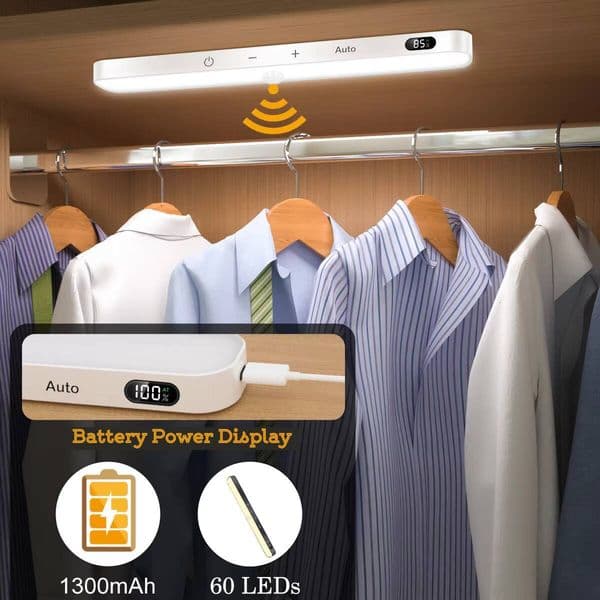 60LEDs Under Cabinet Lights Rechargeable Battery Display Motion Sensor Touch Night Light Dimmable Table Lamp for Kitchen Storage tues