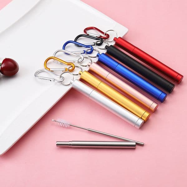 Portable Reusable Folding Drinking Straws Stainless Steel Metal Telescopic Foldable Straws With Aluminum Case & Cleaning Brush DBC DH2566
