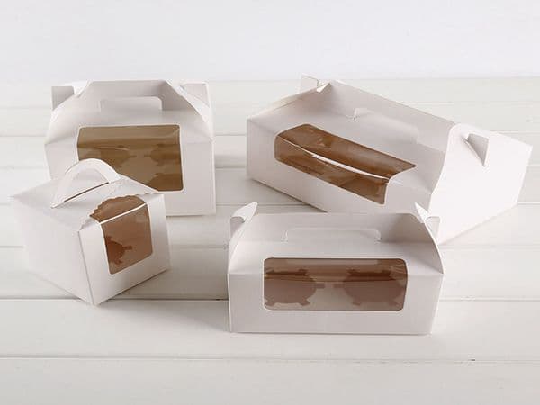 100 pcs batch of multi-size white card paper party cupcake box, 2 pieces of cake box holder, with a handle muffin box