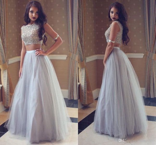 Setwell Two Pieces Prom Dress Crystal Beading Floor Length A-line Evening Gowns Soft Tulle Custom Made Special Occasion Dress