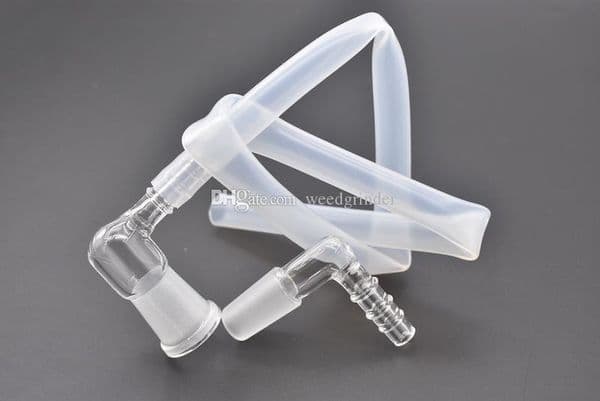 90Degree Extreme Q V-Tower L style 14mm 18mm male female Glass Vapor Whip Adapter Glass Elbow Adapter with silicone hose