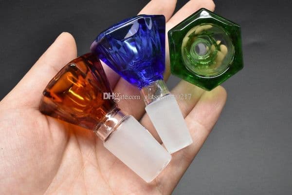 2PCS Thick pyrex glass bowl with 14mm 18mm male diamond shape dry herb tobacco glass bowls for glass water pipes oil bowls