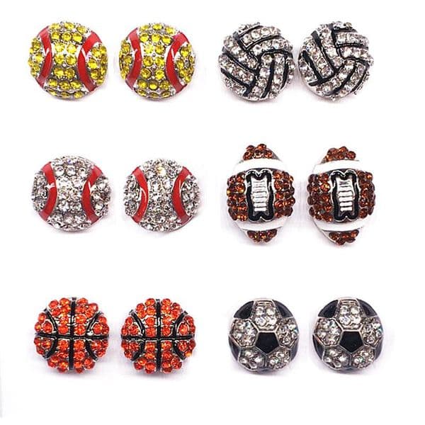 Sports Ball shape Stud Earrings Softball basketball volleyball bowling Baseball Football Rugby Bling Crystal Earrings For women Jewelry Gift
