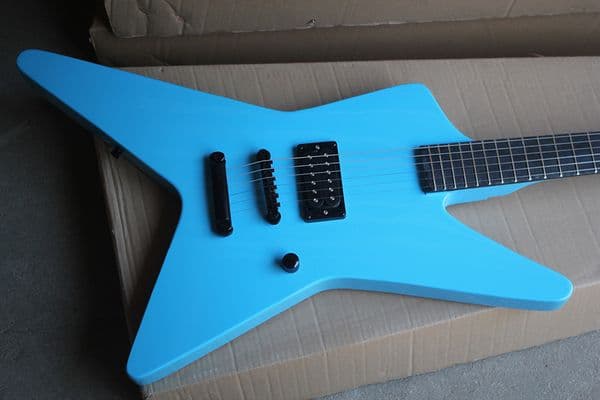 Custom wholesale blue electric guitar with no unusual body shape, 1 pickup, black hardware, non-wear inlay, customized service available