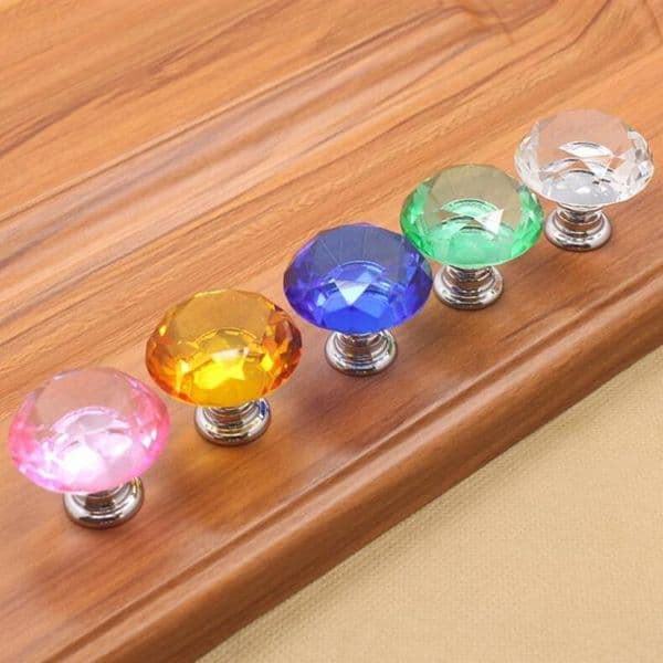 Crystal Glass Door Pulls Diamond Shape Cupboard Drawer Pull Kitchen Cabinet Wardrobe Handles Door Hardware Furniture Accessory30mm LQPYW1241