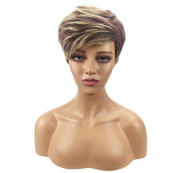 Fashion Women Pixie Boy Cut Wig Short Bob Straight Hair Ombre Synthetic Wig