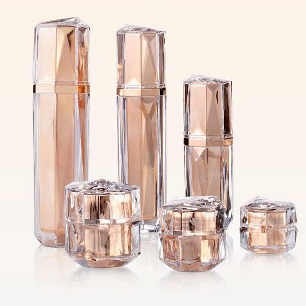 New product high-grade acrylic cream lotion one-cornered bottle golden cosmetic packaging bottle multi-faceted polygonal diamond bottle