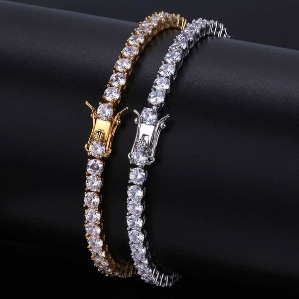 Mens Iced Out Tennis Chain Gold Silver Bracelet Fashion Hip Hop Bracelets Jewelry 345mm 78inch