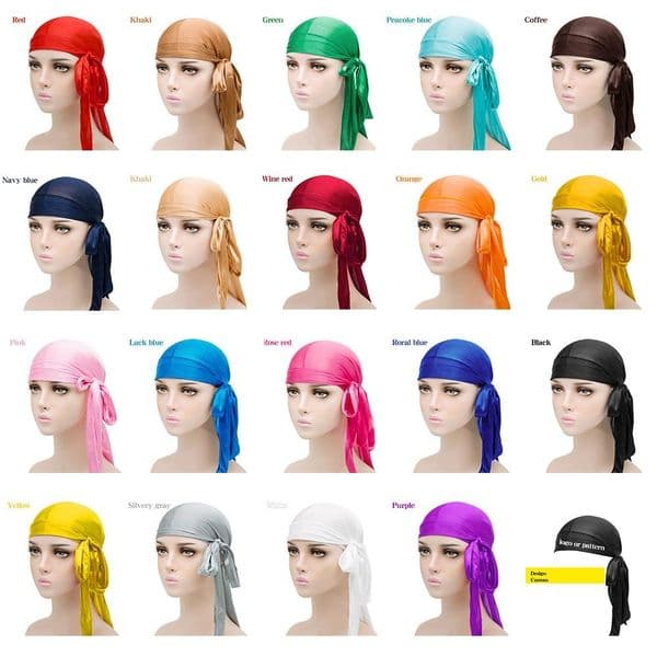 fashion Durag hat Men women silk satin elastic toe cap chemotherapy headwrap Bonnet Head wrap Hat wholesale and retail