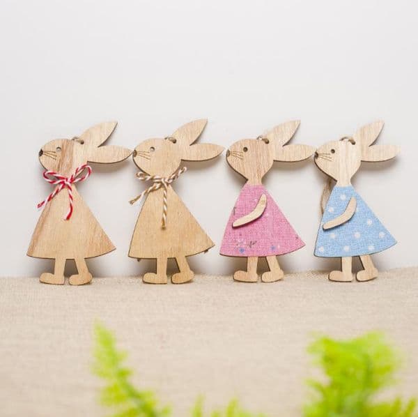 Easter Rabbit Wooden Decoration DIY Wood Hanging Crafts Cute Bunny Easter Ornaments Party Supplies Cutout Toys SN6165