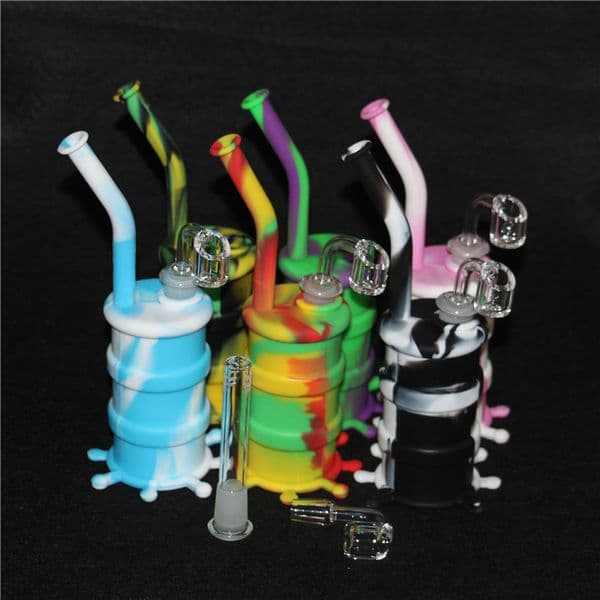 hookahs Mini silicon oil rig with quartz nails Pipes bongs glass water pipe silicone barrel rig