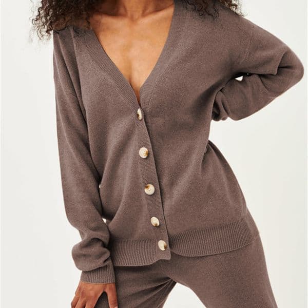 MVGIRLRU Women's knitting suit Long sleeve Single breasted Cardigan+trousers Two-piece custome 201120Z