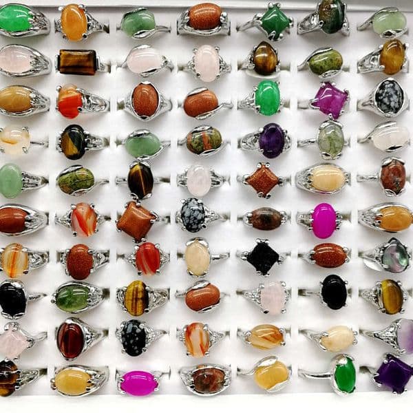 Natural Rainbow 30 Pieces/lot Band Gem Stone Rings For Women Men Mix Bohemian Style Designs Couples Designer Jewelry Engagement Accessories