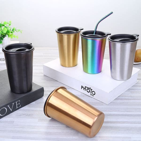 304 Stainless Steel Mug Portable Double Layer Vacuum Handy Cup Vacuum Straight Cup Drinking Ware with Lid YL0051
