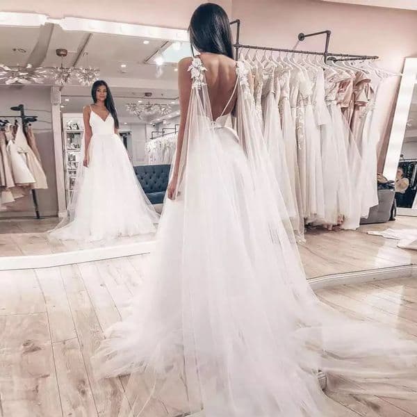 2022 Simple Boho Beach Tulle Wedding Dress Sexy Spaghetti Straps Long A Line Bridal Gowns Summer Backless Bride Formal Dresses Ivory Robes De Mariage