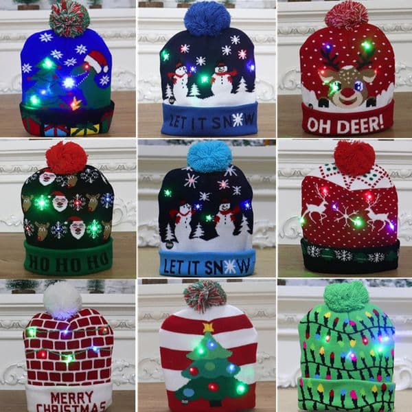 Christmas LED color luminous knitted hat children adult Christmas knitted hat winter warm high-end knitted hat Christmas decoration