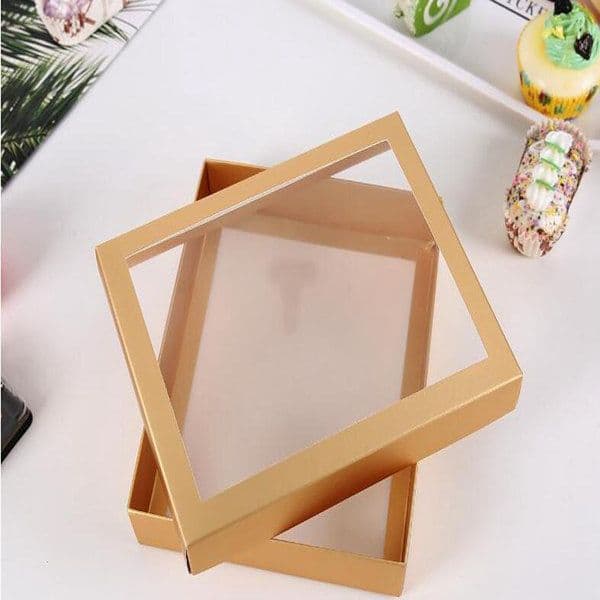 White Gold Gift Paper Box With Window Birthday Wedding Party Paper Box Packaging Candy Cookies Cup Cake Gift Boxes