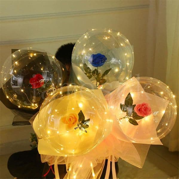 Valentines Day Flashing Light Rose Bouquet LED Balloons Light Luminous Ball Balloon Lover Gifts Birthday Wedding DB464