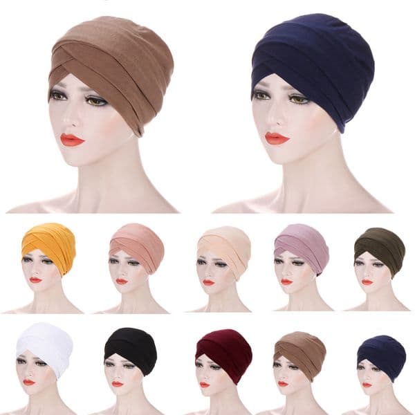 Muslim Turban Headwrap Hat for Women Pre-Tied Bandanas Chemo Beanies Caps Forehead Headscarf for Cancer Hair Accessories