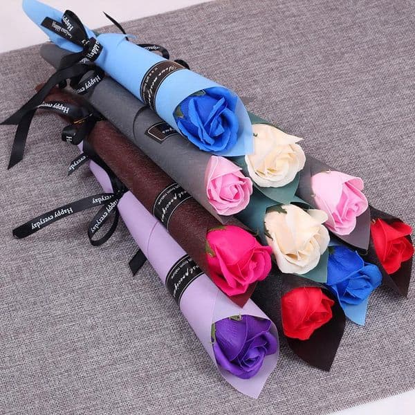 Single Stem Artificial Rose Carnation Scented Bath Bright Soap Flower Preserved Bouquet Wedding Valentines Mother Day Party Gift YL0226