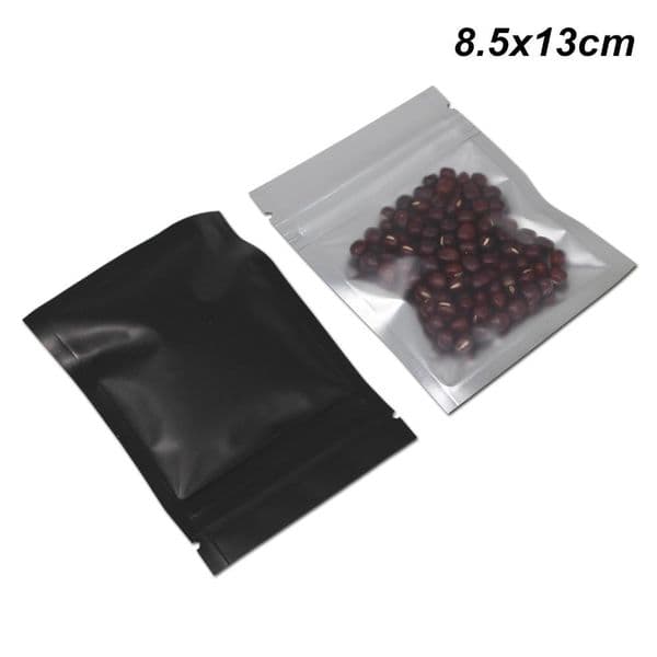 8.5x13 cm Black Aluminum Foil Bag Zipper Foil Packaging Bags for Dry Food Resealable Front Clear Mylar Foil Food Packing