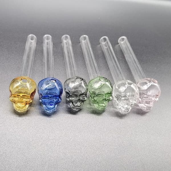 Skull Smoking Handle Pipes Glass Oil Burner 5.5 Inches Colorful Straight Tube